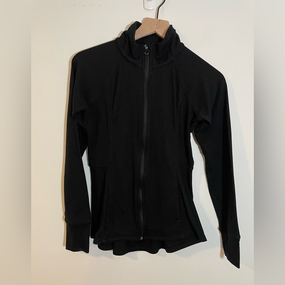 Gaiam Activewear Jacket Full Zip Black Size XS Thumb Hole Stretch Sweatshirt